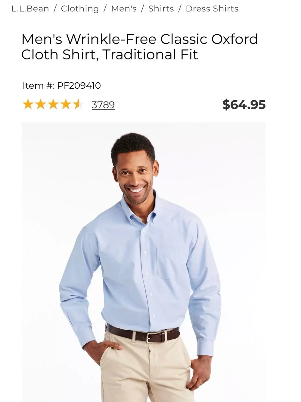 L.L. Bean Men's Peach Long-Sleeve Button-Down Shirt